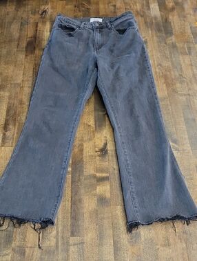 Oraije Paris Women's Washed Black Flared Frayed Hem Jeans Size 26-27